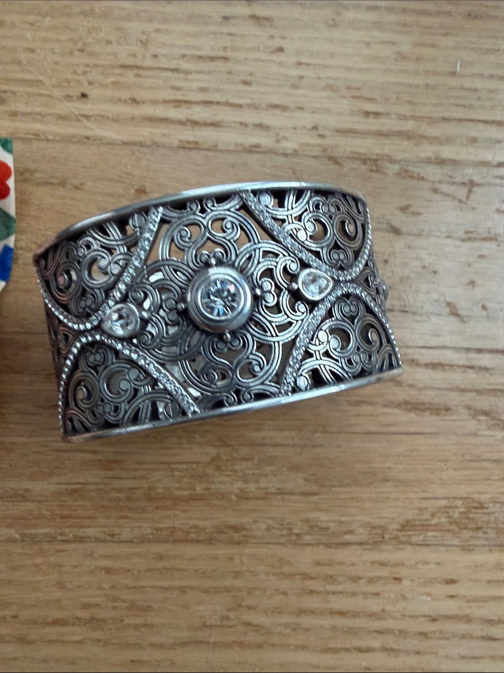 Brighton Silver Filigree Cuff Bracelet with Crystal Accents